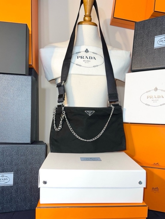 Prada Handbags - Prada⭐️Black Nylon Crossbody with added Silver Chain! Offers always welcome!